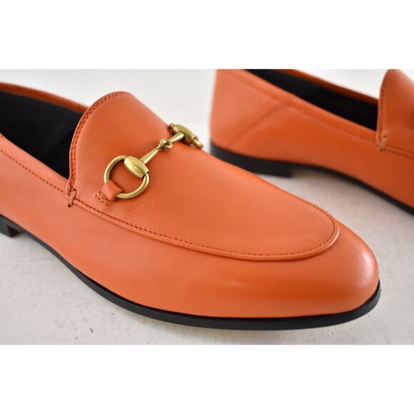 Gucci Brixton Collapsible Deep Orange Leather Horsebit Slipper Flat Loafer 36 - Picture 6 of 16